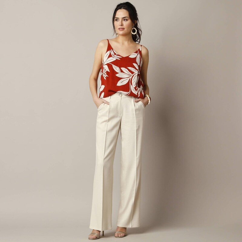 Široké vzdušné nohavice s prímesou ľanu prírodná 042 Blancheporte 62884806