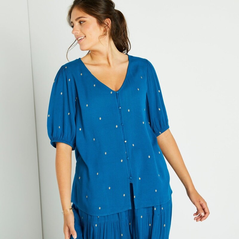 Blúzka so zlatou potlačou petrolejová/zlatá 054 Blancheporte 48125797