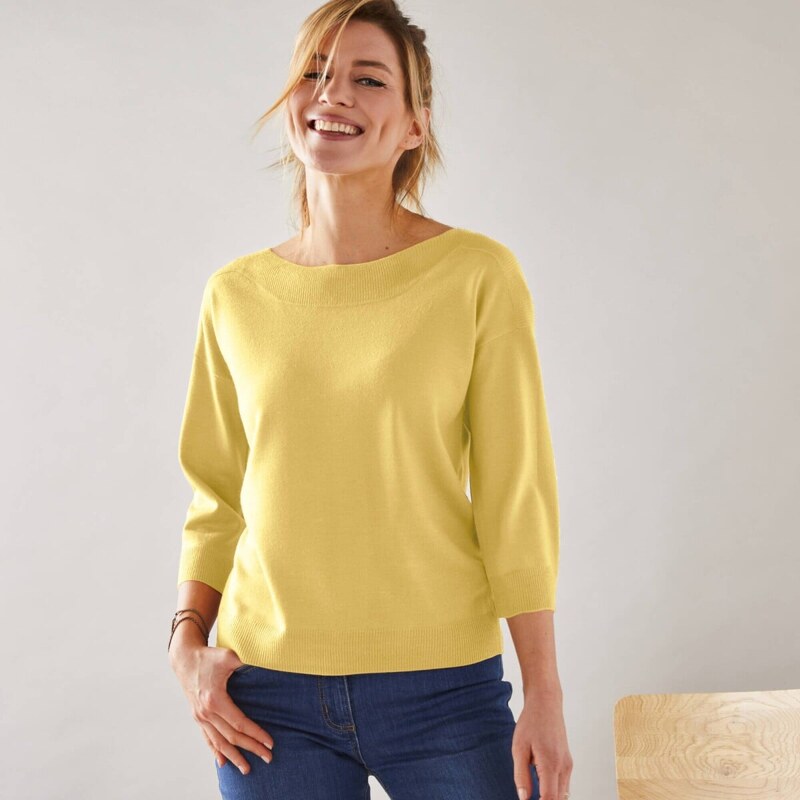 Pulóver s lodičkovým výstrihom a 7/8 rukávmi žltá 054 Blancheporte 58379712