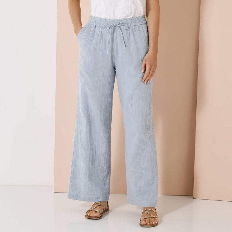 Mušelínové široké nohavice s vysokým pásom modrosivá 044 Blancheporte 61843893