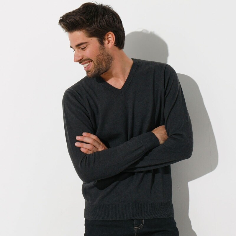 Pulóver s výstrihom do V, 100 % akryl antracitová 086 Blancheporte 48076988