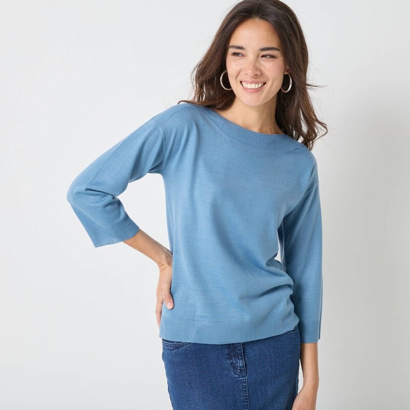 Pulóver s lodičkovým výstrihom a 7/8 rukávmi modrosivá 054 65217659