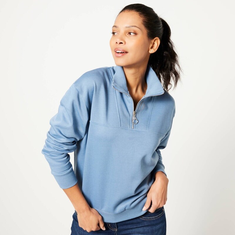 Moltonová mikina so stojačikom na zips modrá džínsová 044 Blancheporte 65217691