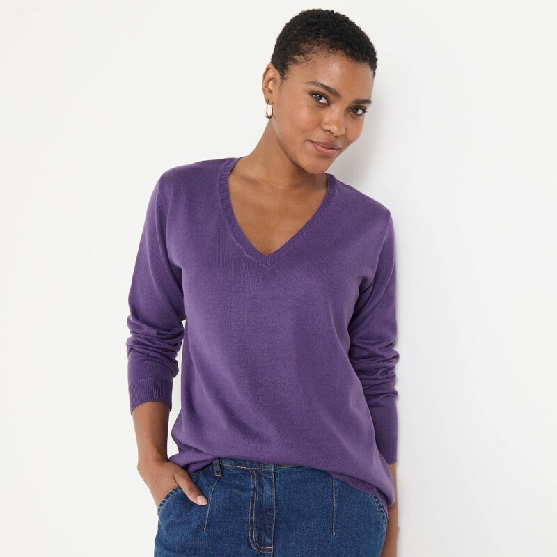 Pulóver s výstrihom do V čierne ríbezle 054 Blancheporte 65217698