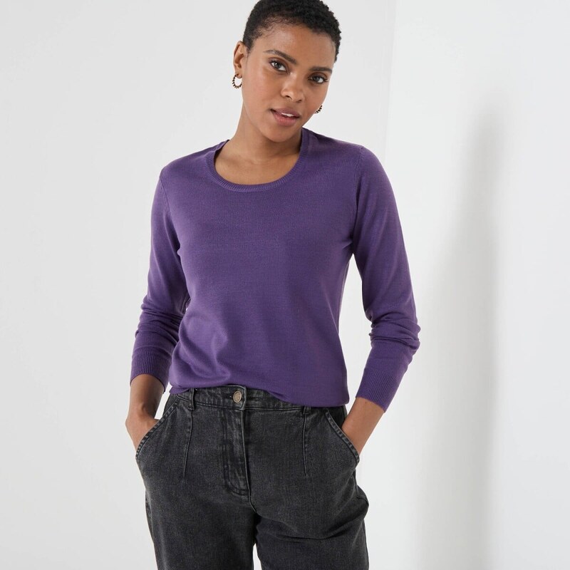 Jednofarebný pulóver s okrúhlym výstrihom čierne ríbezle 054 65217701