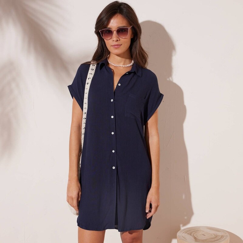 Jednofarebné krátke košeľové šaty nám. modrá 054 Blancheporte 65596509