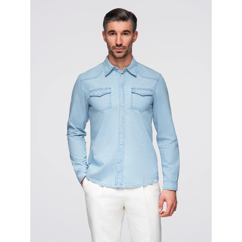 Ombre Clothing Svetlá modrá košeľa DENIM V1 SHDS-0210 67196088