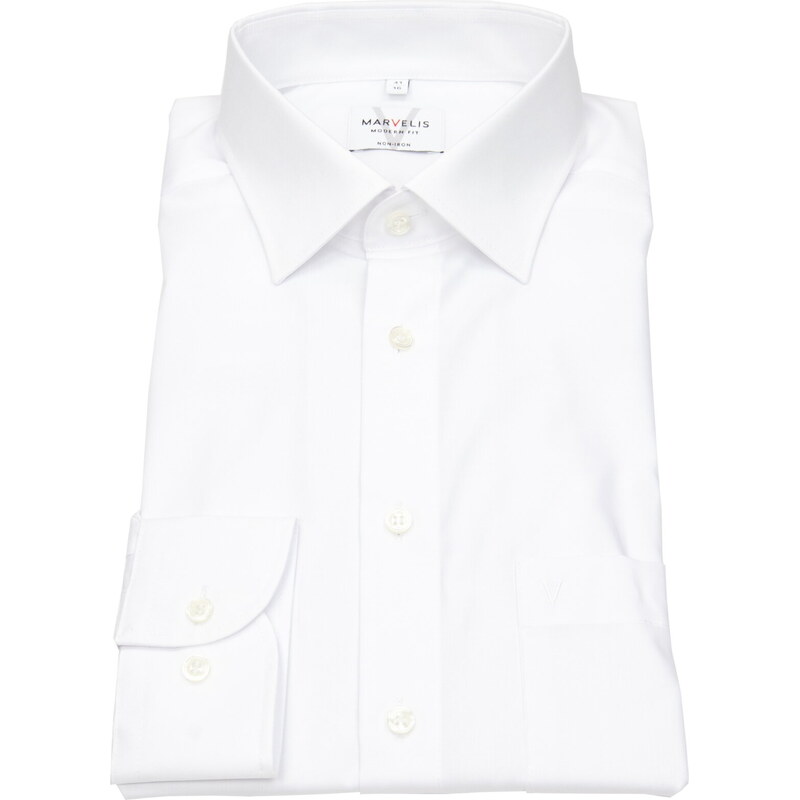 Pánska biela bavlnená NON-IRON košeľa MARVELIS modern fit 67190648
