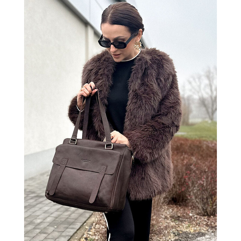 MARCO MAZZINI Kožená elegantná taška Business s priehradkou | hnedá 66820310