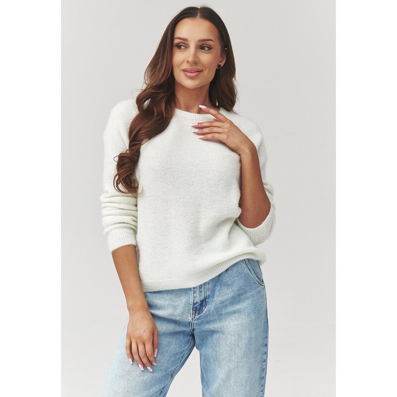 Makadamia Mäkký dámsky sveter s okrúhlym výstrihom C40 | ecru C40 67198556