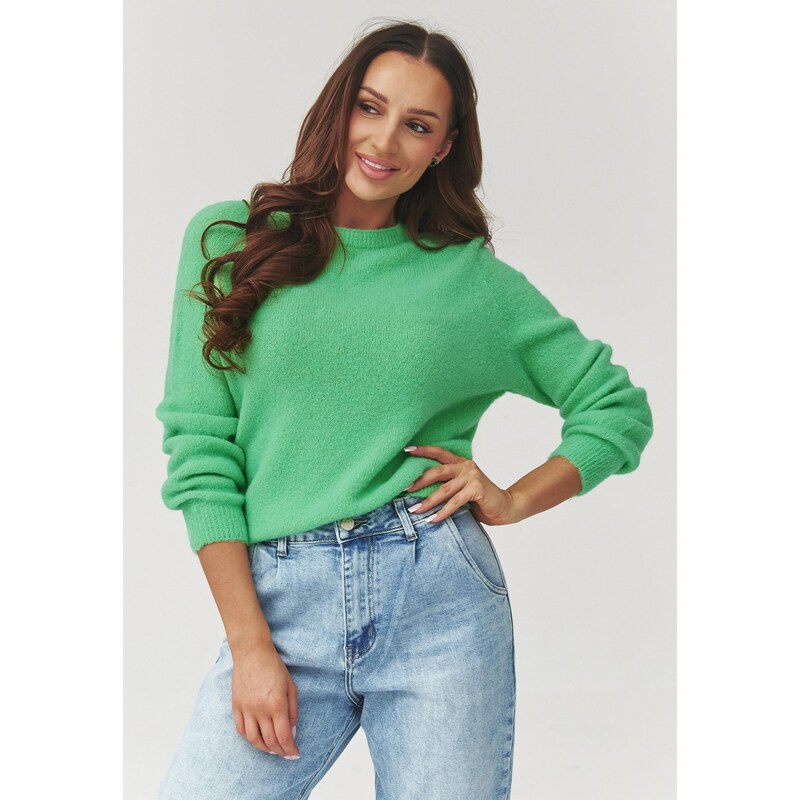 Makadamia Mäkký dámsky sveter s okrúhlym výstrihom C40 | zelená C40 67198560