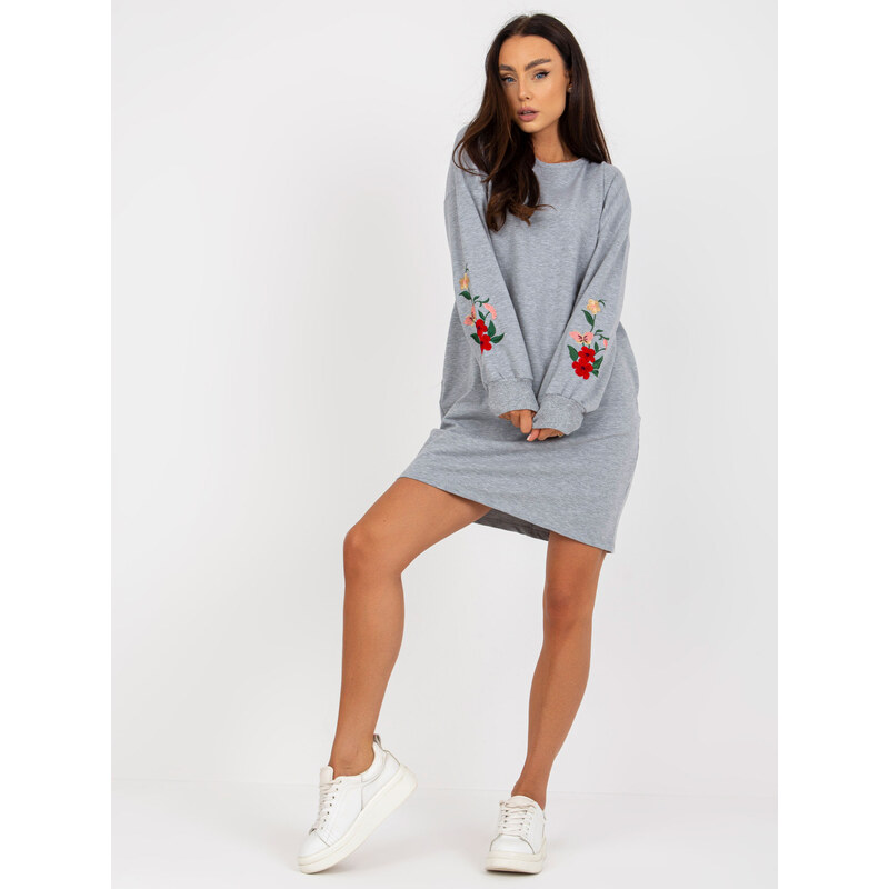 RUE PARIS Sivé mikinové šaty s výšivkou RV-SK-8088.59-grey 67199505