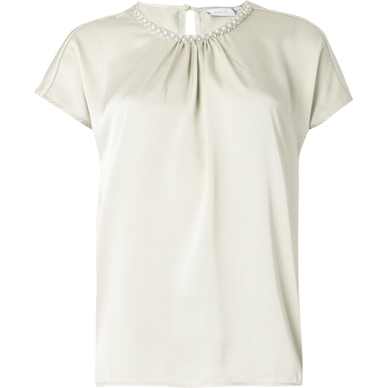 VILA Blúzka VISABRINA svetlosivá / perlovo biela 67200608