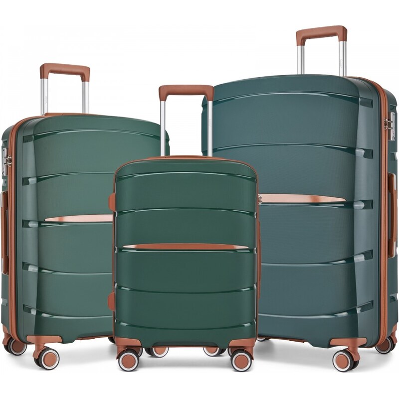 Set kufrov - KONO PP s hnedými detailmi – zelený 67205617