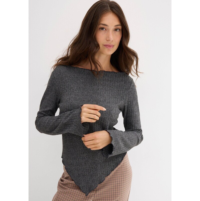 bonprix Vrúbkované tričko z jemného viskózového mixu, farba šedá 65262492