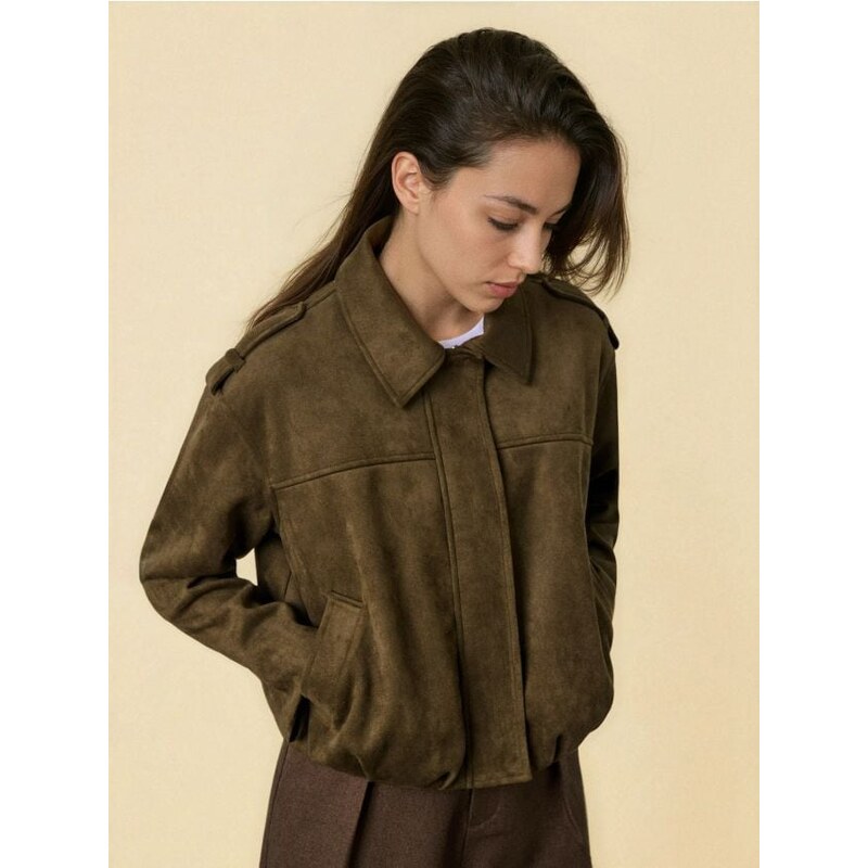 Sinsay - Bunda z imitácie semišu s golierom - tmavozelená 67212786