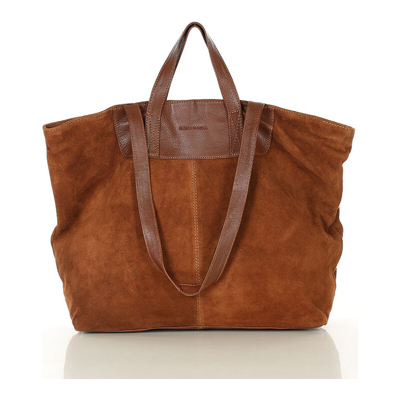 MARCO MAZZINI Veľká semišová kožená taška s dvojitými uchami | camel 67214327