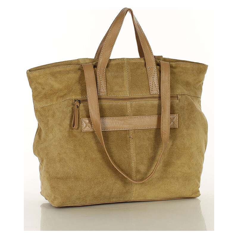 MARCO MAZZINI Veľká semišová kožená taška s dvojitými uchami | béžová 67214329