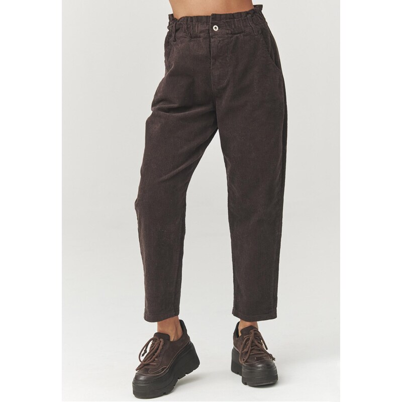 Makadamia Manšestrové nohavice s vysokým pásom C33 | čokoládová C33 67214336