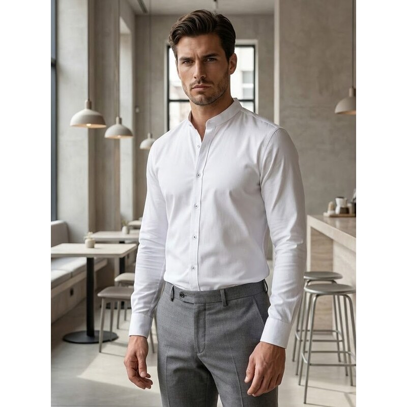 Dstreet Nadčasová biela pánska košeľa so stojačikom 67214780