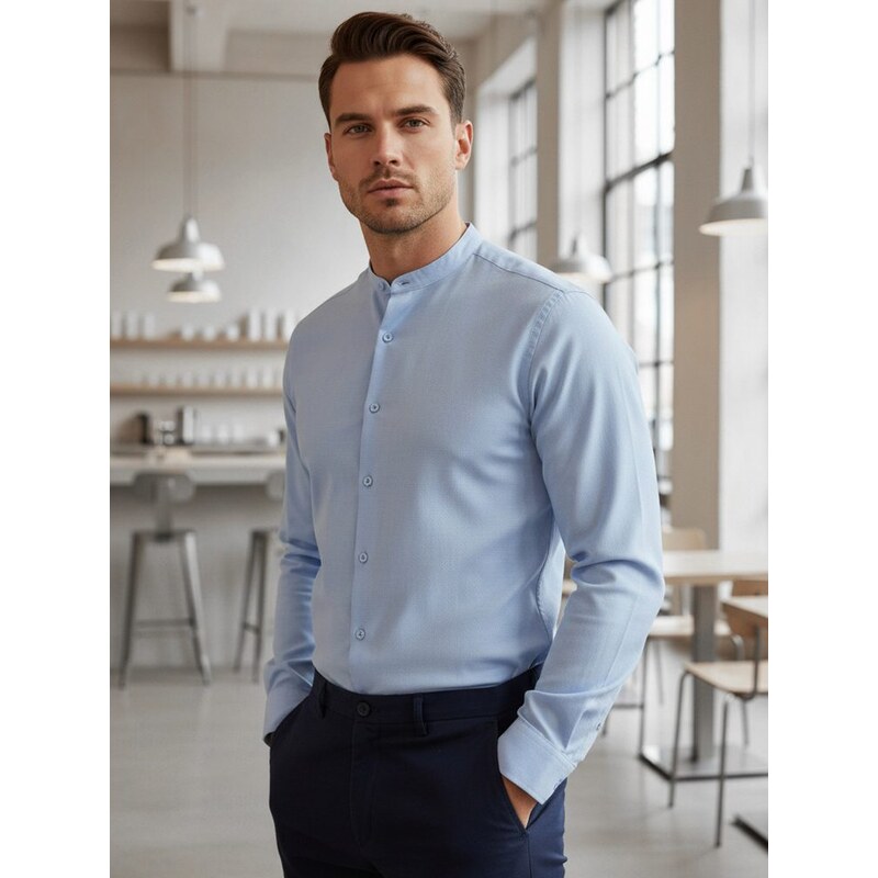 Dstreet Nadčasová modrá pánska košeľa so stojačikom 59712843