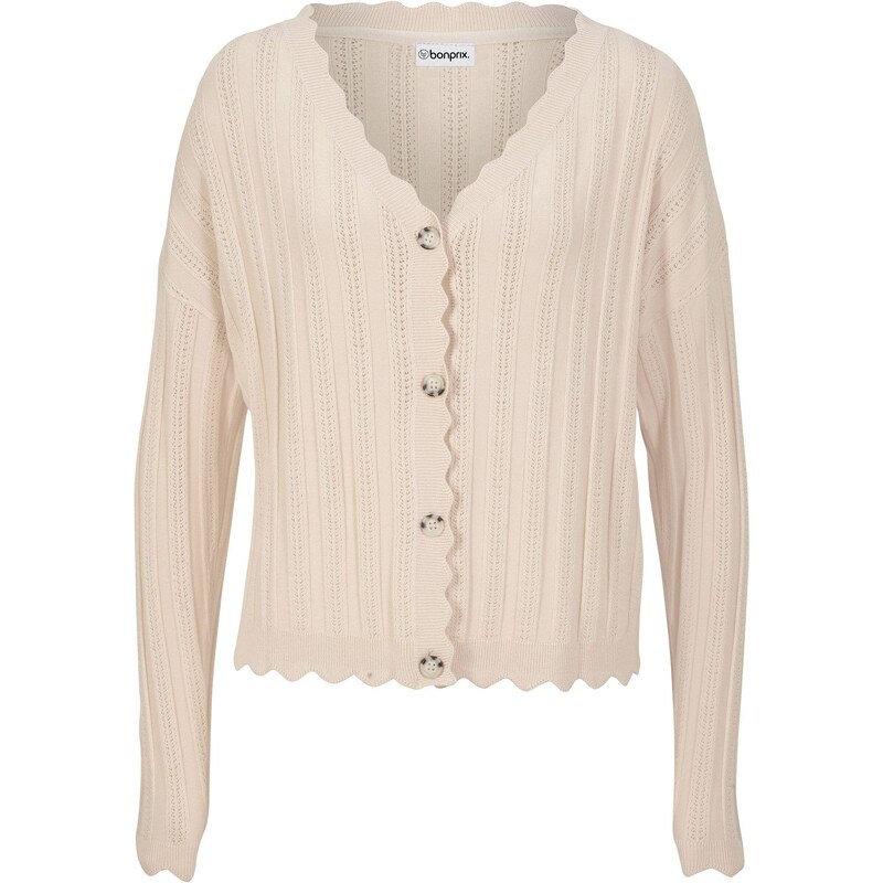 bonprix Krátky pletený ažúrový sveter s udržateľnou viskózou, farba 49357453