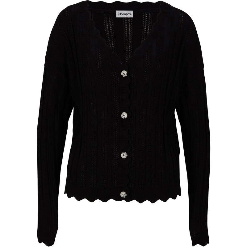bonprix Krátky pletený ažúrový sveter s udržateľnou viskózou, farba 49385069