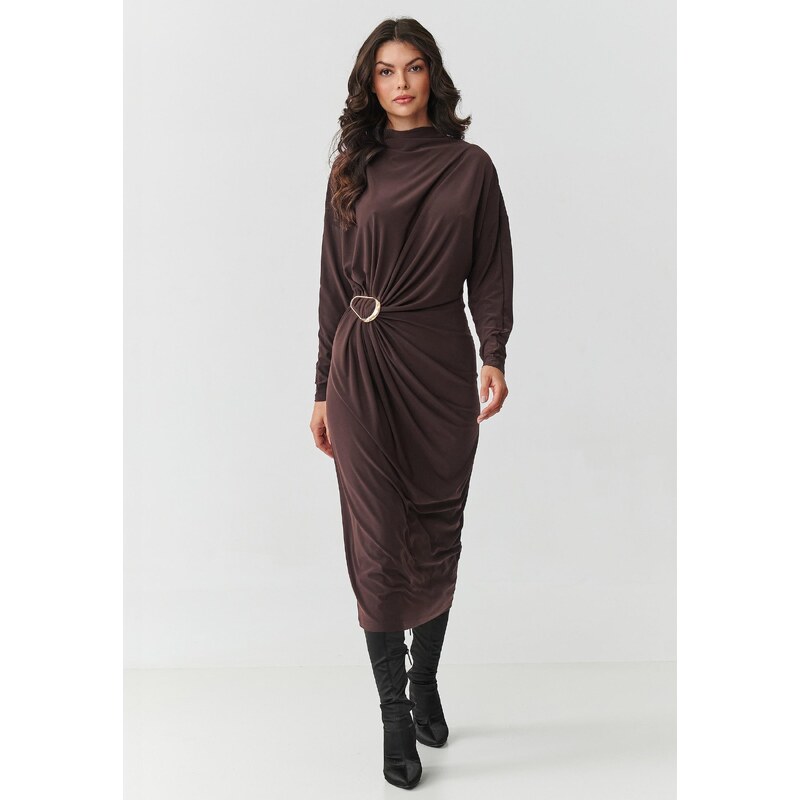 Makadamia Dámske šaty s volánmi a ozdobnou prackou M907 | čokoládová 67224898