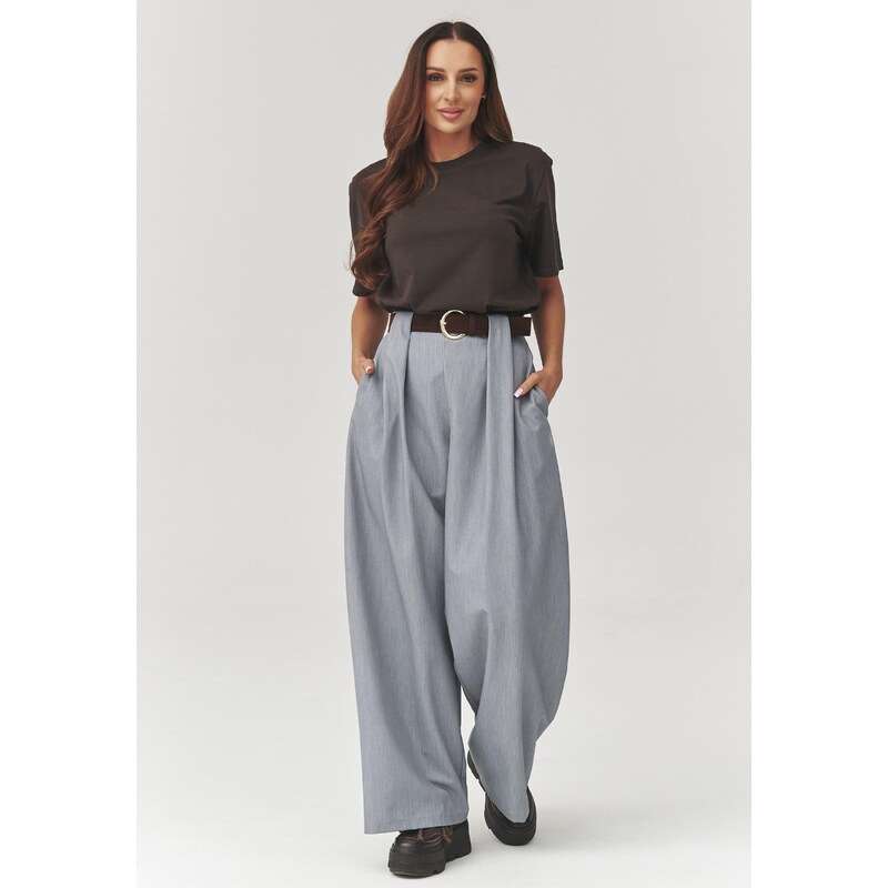 Makadamia Elegantné široké nohavice so záhybmi C34 | šedá C34 67224904
