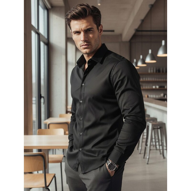 Dstreet Elegantná čierna pánska košeľa 60193277