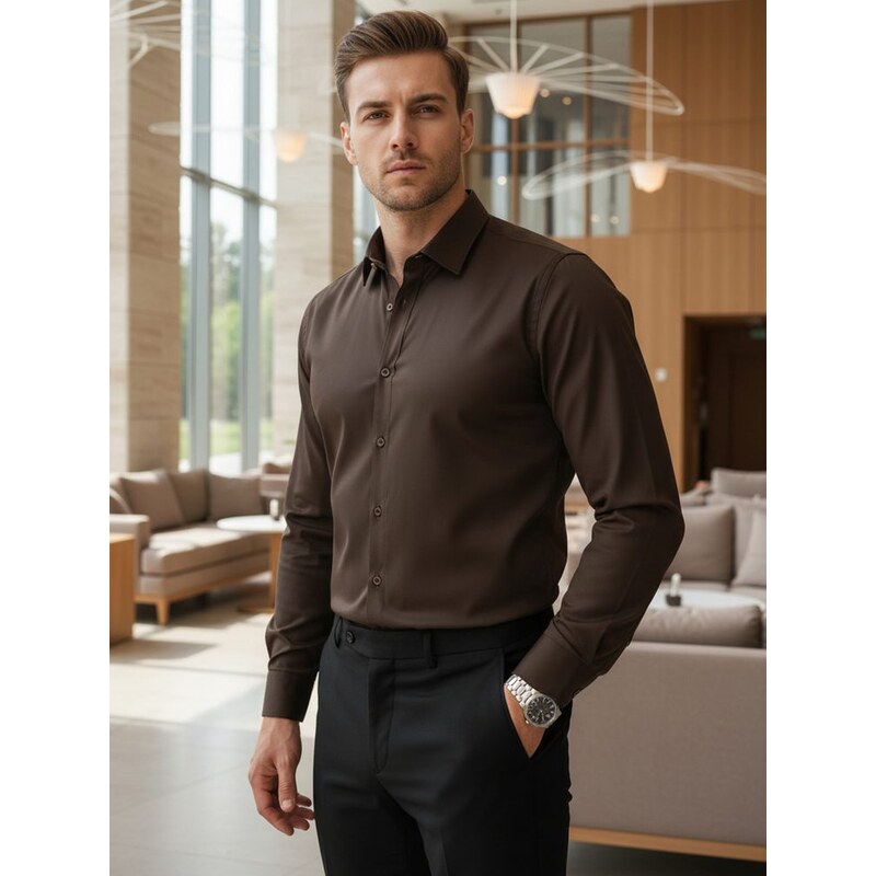 Dstreet Elegantná hnedá pánska košeľa 67230168