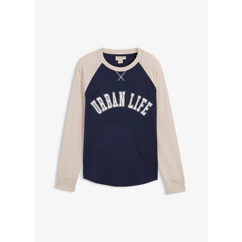 bonprix Tričko s dlhým rukávom z čistej bio bavlny, farba modrá 67232598