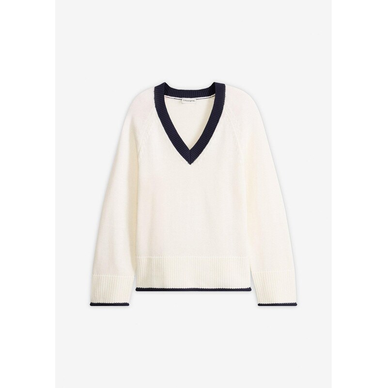 bonprix Pulóver s kontrastnými pásmi, farba biela 67232609