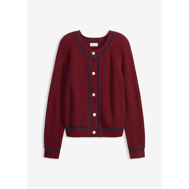 bonprix Pletený sveter s kontrastnými pásmi, farba červená 67232605