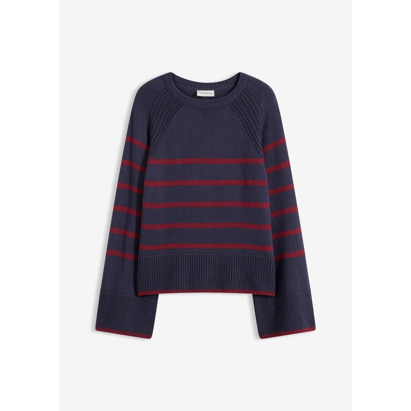 bonprix Pulóver s kontrastnými pásmi, farba modrá 67232612