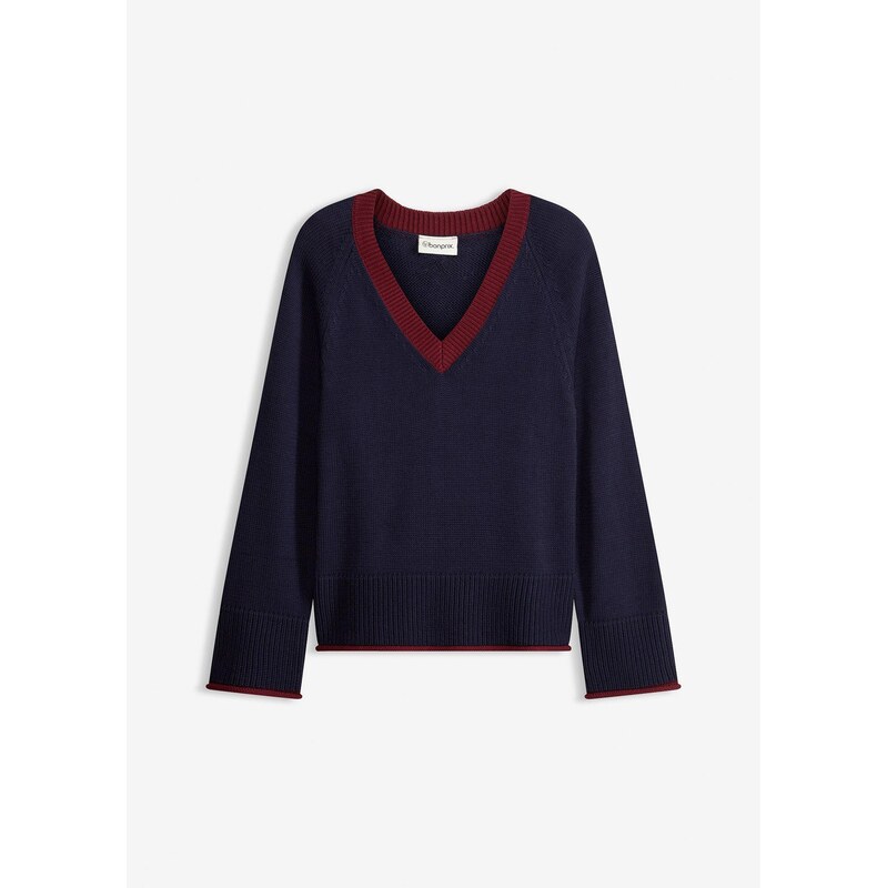 bonprix Pulóver s kontrastnými pásmi, farba modrá 67232610