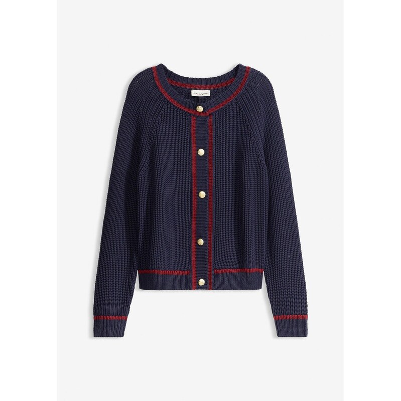 bonprix Pletený sveter s kontrastnými pásmi, farba modrá 67232606