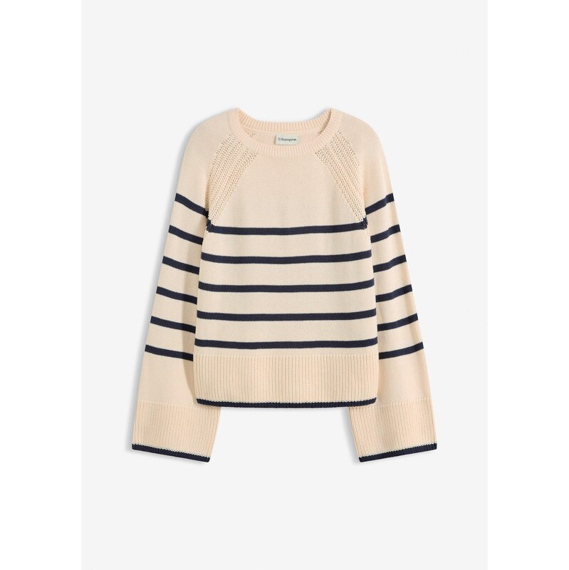 bonprix Pulóver s kontrastnými pásmi, farba biela 67232611