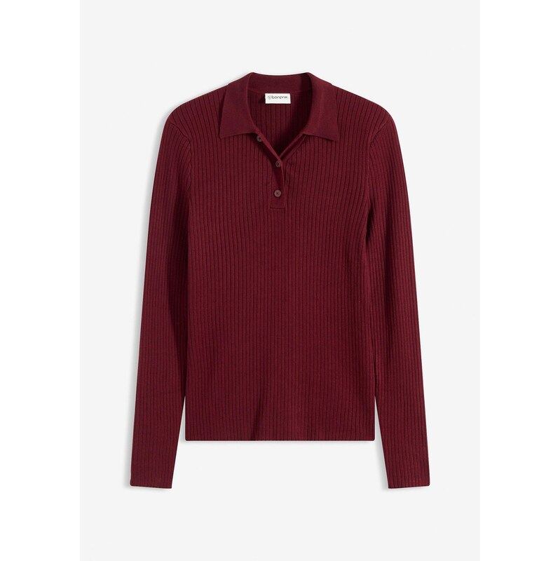 bonprix Jemne pletený pulóver s gombičkami, farba červená 67232624