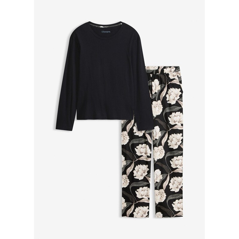bonprix Pyžamo s viskózou, široký strih, farba čierna 67232626