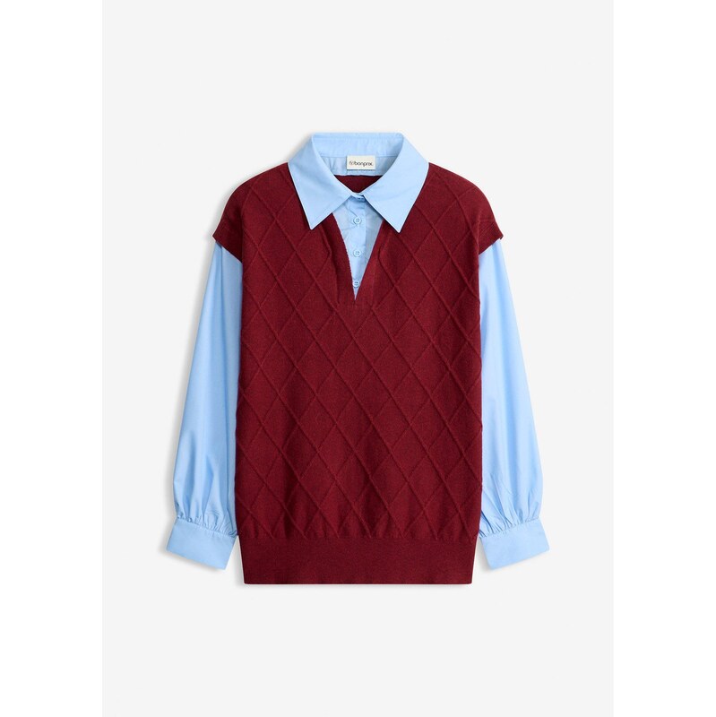 bonprix Vesta s blúzkovou časťou a bavlneným podielom, farba červená 67232658