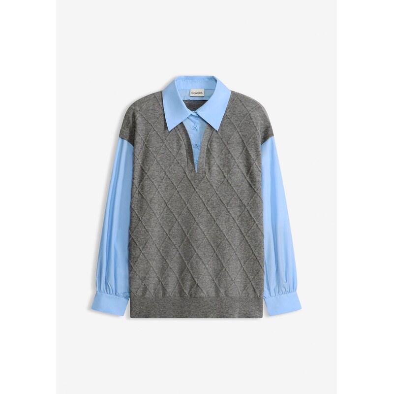 bonprix Vesta s blúzkovou časťou a bavlneným podielom, farba šedá 67232657