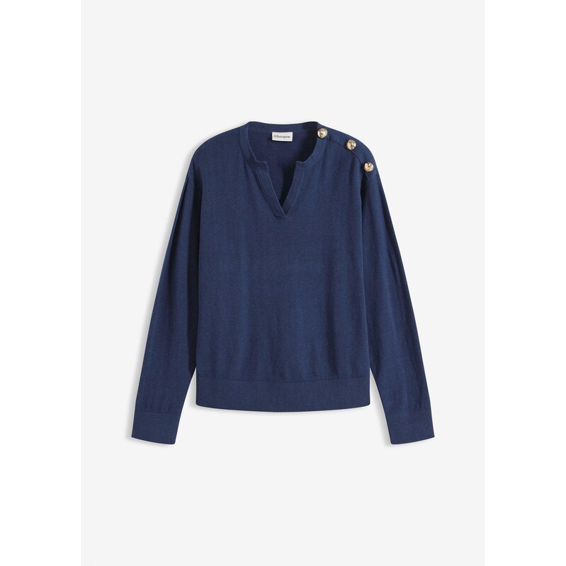 bonprix Bavlnený pulóver s gombičkami, farba modrá 67232666