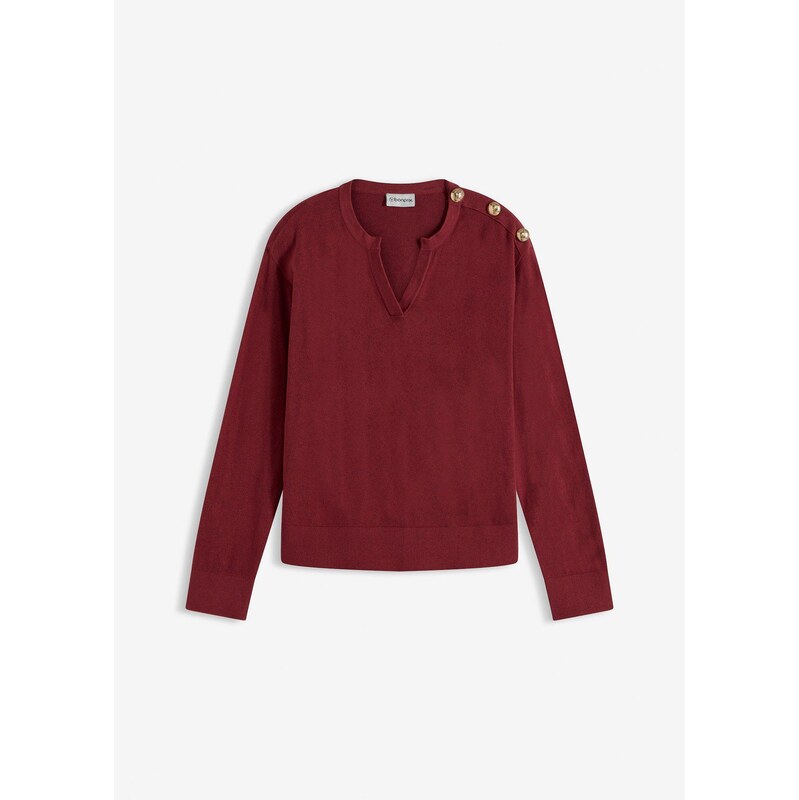 bonprix Bavlnený pulóver s gombičkami, farba červená 67232667