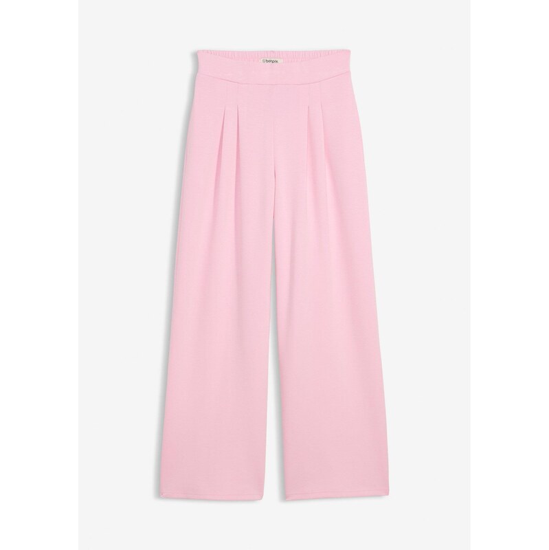 bonprix Tepláky z materiálu scuba, so záhybmi na páse, farba ružová 67232718