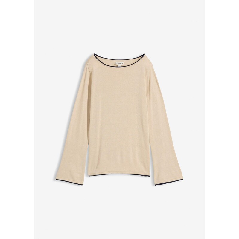 bonprix Jemne pletený pulóver bavlneného mixu, farba béžová 67232716