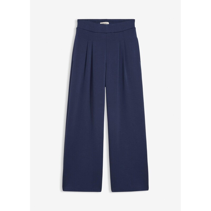 bonprix Tepláky z materiálu scuba, so záhybmi na páse, farba modrá 67232717