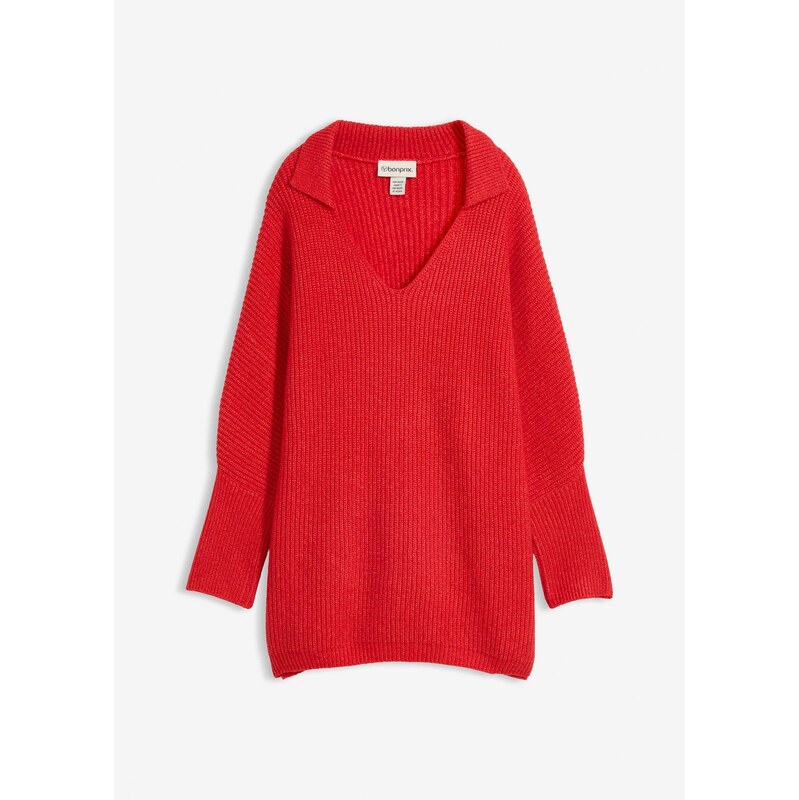 bonprix Oversize-pulóver s polo golierom, farba červená 67232740