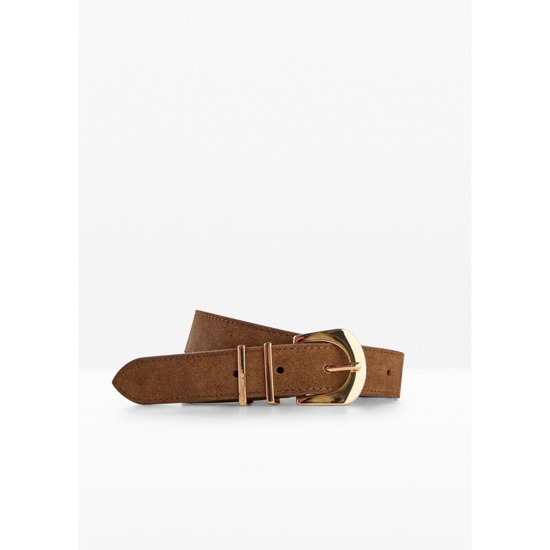 bonprix Kožený opasok s leklou prackou, farba hnedá 67232745