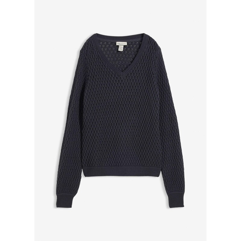 bonprix Pulóver z bavlneného mixu, farba modrá 67232820